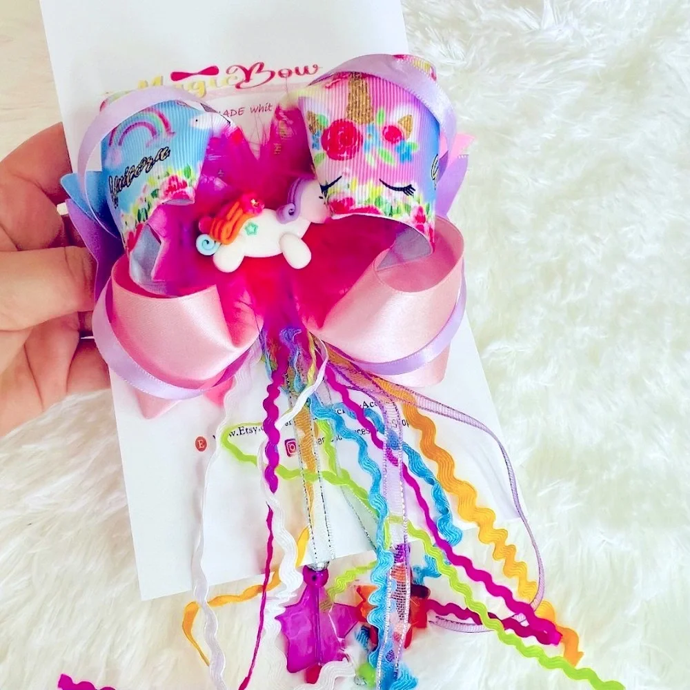 Accessories Girls Hair Bow Clip with Colorful Ribbons Handmade NEW